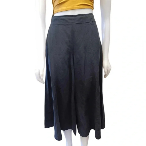 Club Monaco Linen Blend Black Wide Leg Palazzo Capri Pants Size 4 - Picture 2 of 9